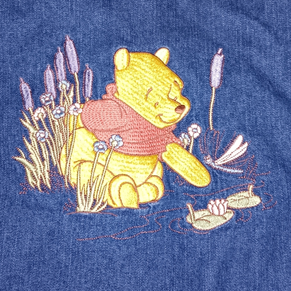 90s Disney Store Winnie The Pooh Blue Jean Denim Hoodie Jacket Vintage - Picture 5 of 8